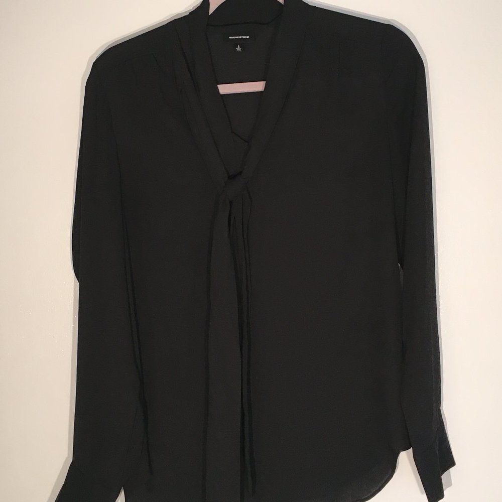 Who What Wear Black Tie Neck Blouse
